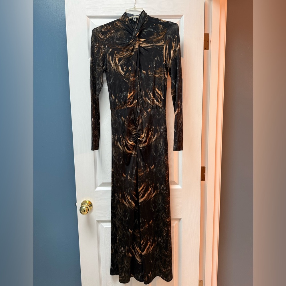 All Saints “Mina” Printed Long sleeve, Slim fit Maxi Dress